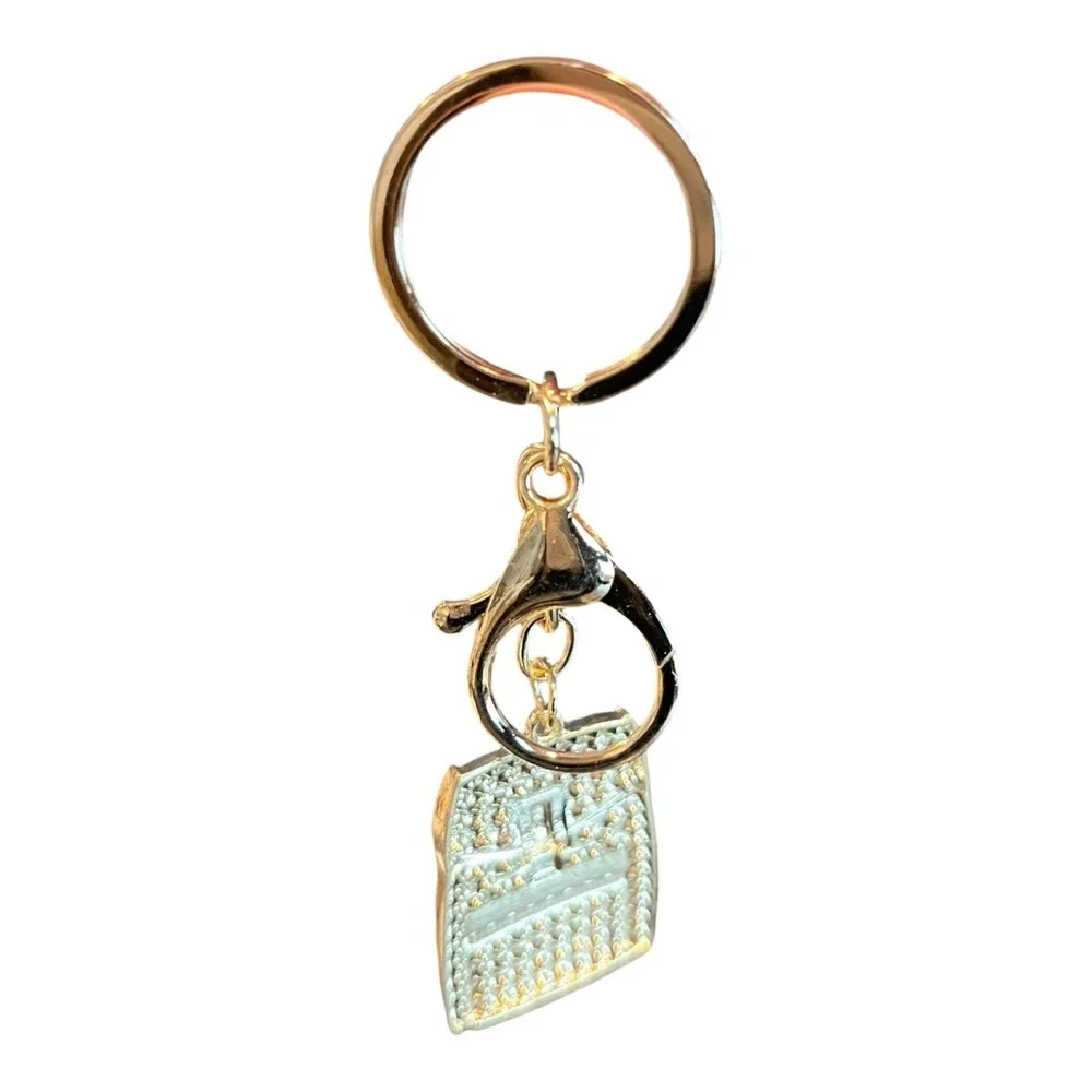 Women's Blue Teal Perfume Bottle Key Chain Finder Gold Tone Charm 4